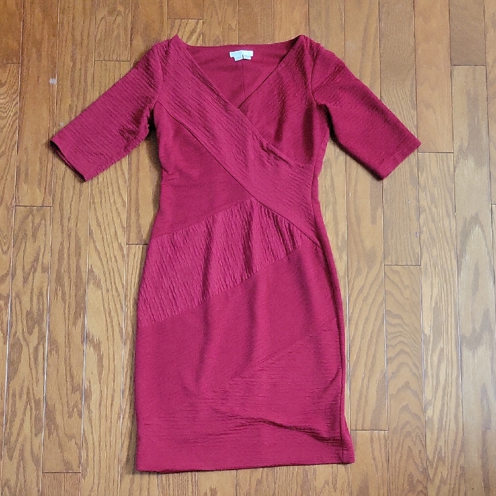 London Times Red Asymmetrical Wrap Dress